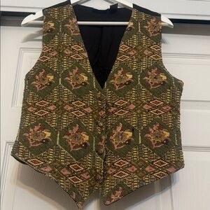Vintage Jane Ashley Olive and Rose Geometric Embroidered Vest